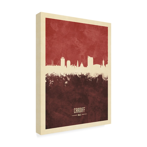 Michael Tompsett 'Cardiff Wales Skyline Red II' Canvas Art,14x19